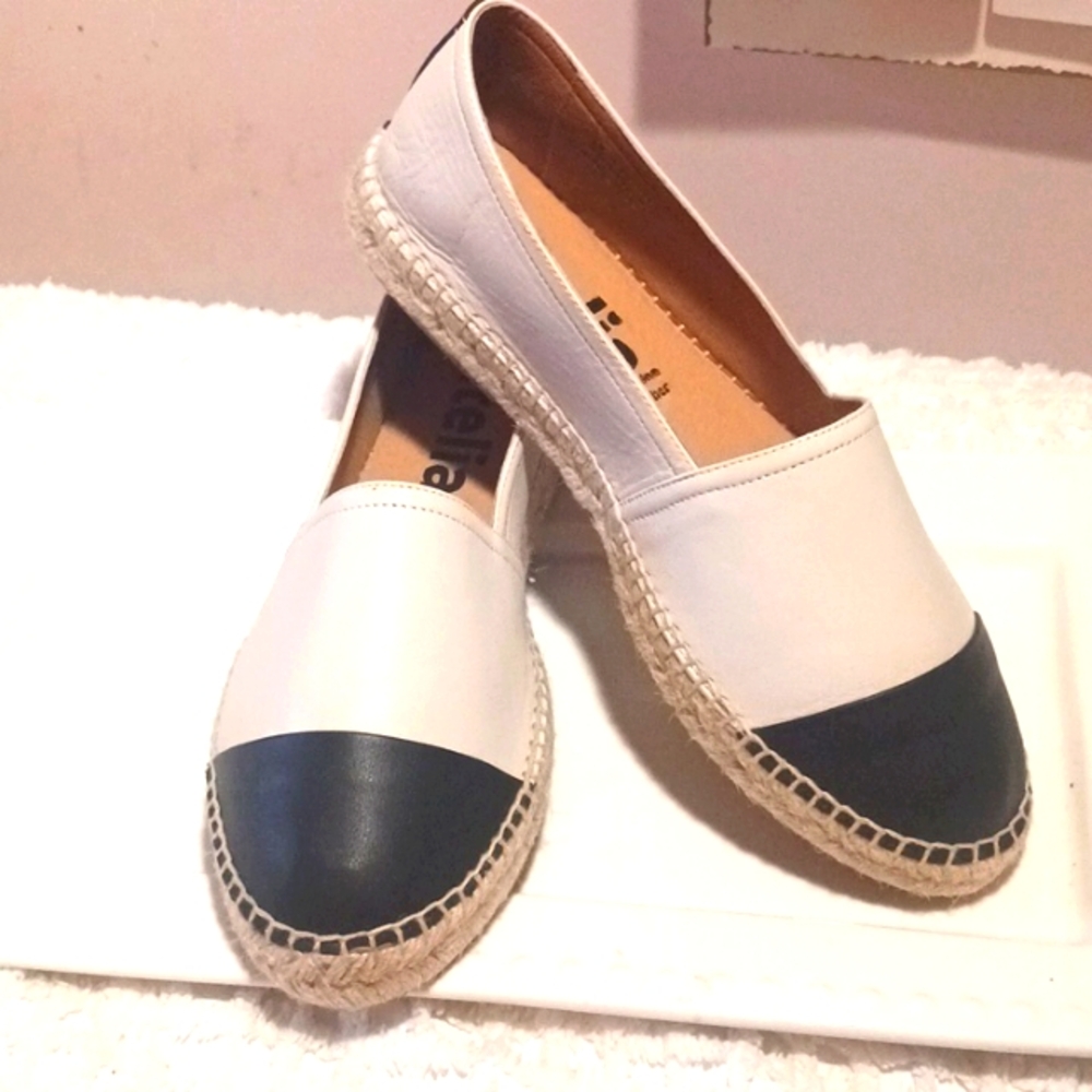 JUTELIA  Leather Cap Toe Espadrille Flats Made In Spain EU41